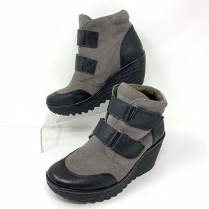 Fly London Grey Suede Wedge Heel Ankle Boot 37